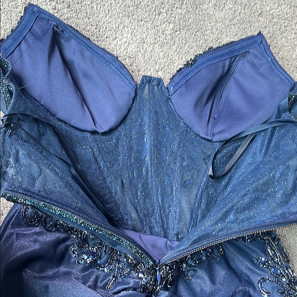Ladivine Cinderella size 6 Navy strapless sequins mesh corset prom dress CM369 - Picture 13 of 15